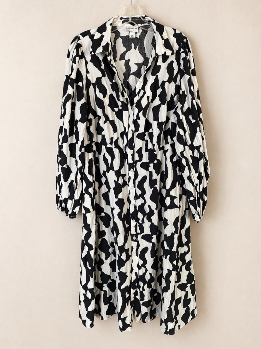 Ava & Viv XXL Black White Abstract Button Down Cotton Shirt Dress Casual Chic